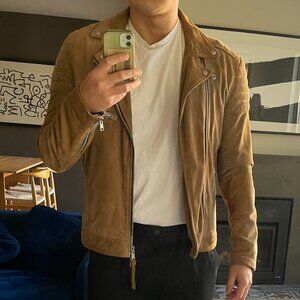 All Saints Tan Suede Biker Jacket